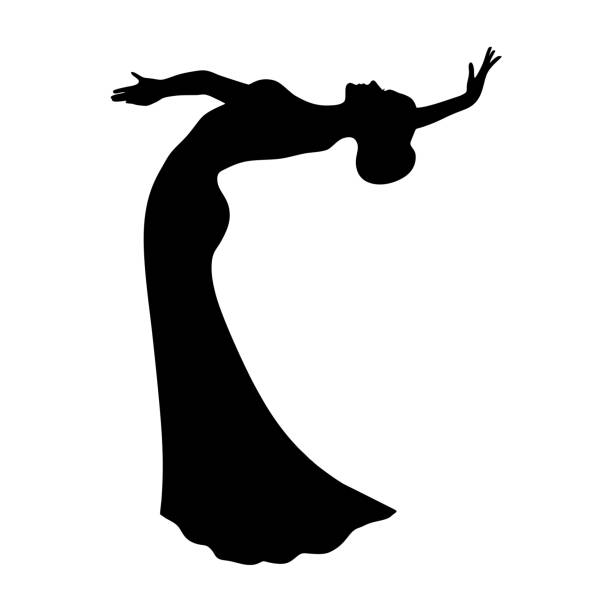 black silhouette of a woman dancing oriental belly dancing. Tribal dance. Flamenco dance. Arabic dance. black silhouette of a woman dancing oriental belly dancing. Tribal dance. Flamenco dance. Arabic dance. Flamenco dance belly dancing stock illustrations