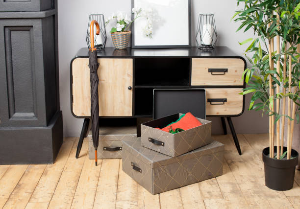 istock Box with folded things in the interior of the apartment 1162501223