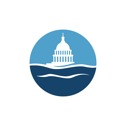 Simple Water and Capitol building vector logo design