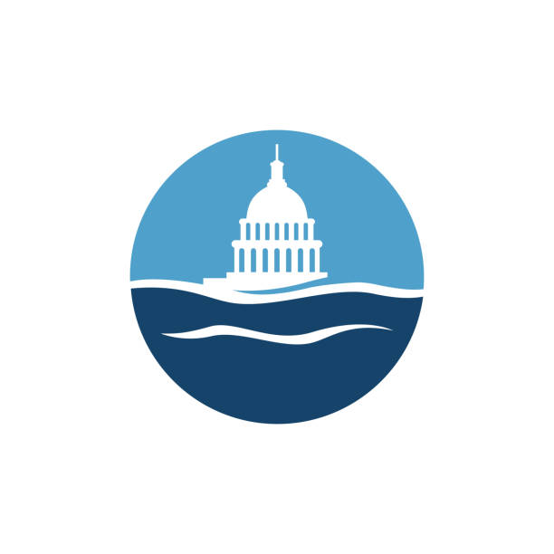 Simple Water and Capitol building vector logo design Simple Water and Capitol building vector logo design dome stock illustrations