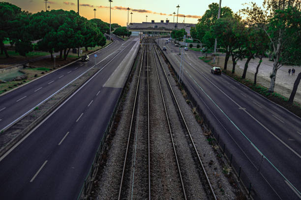 istock A railway in the middle of the road 1162503230