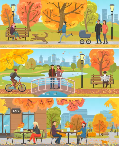 Vector illustration of Family and Friends Autumn Outdoor Activity Poster