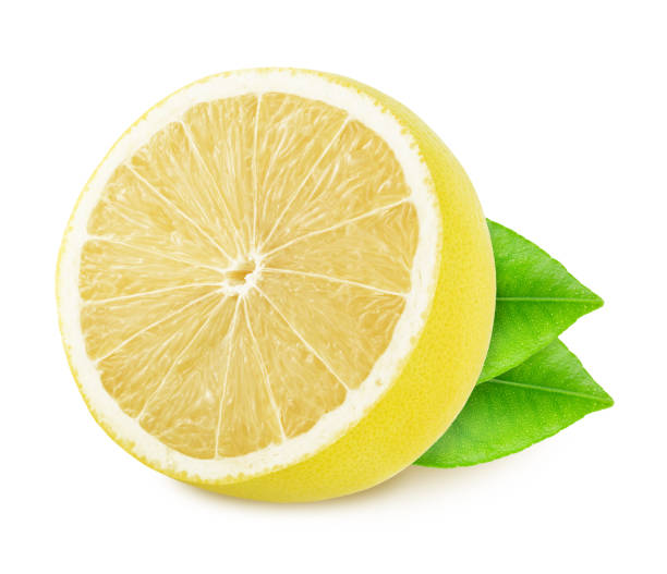 istock Half of white grapefruit with leaves isolated on white background. 1162507353