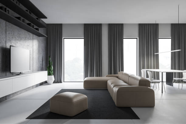 istock White living room interior with sofa and TV 1162508885
