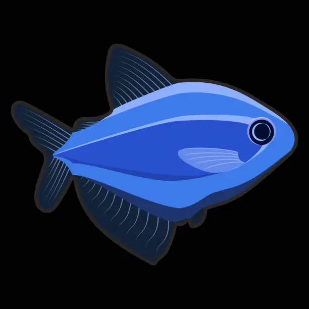 Vector illustration of Blue fish on black background