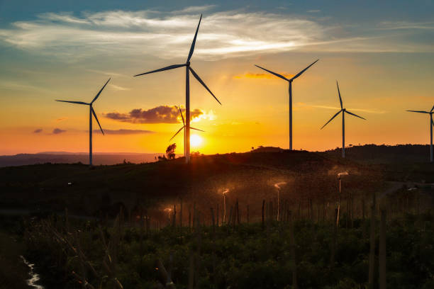 istock Silhouettes power generator wind turbine with sunset. 1162510525