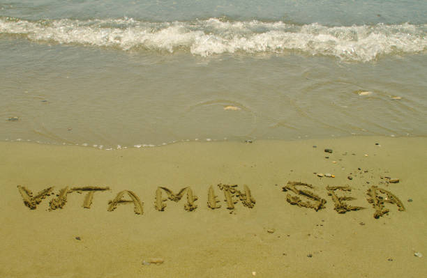 istock Words Vitamin Sea written on the sand 1162515452