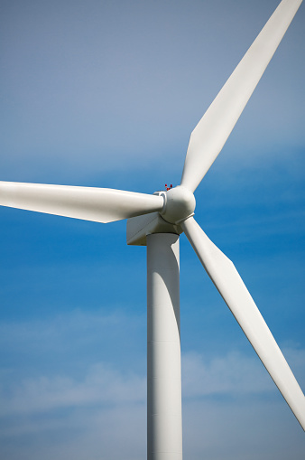 Close-up shot of a wind energy turbine