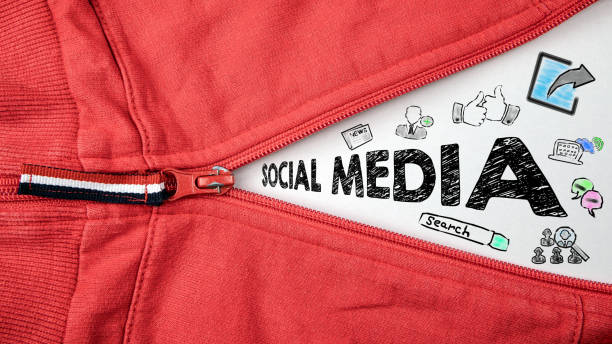 Social Media concept with icons . Half opened zipper