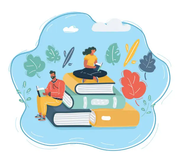 Vector illustration of People Who Love To Read Reading Books