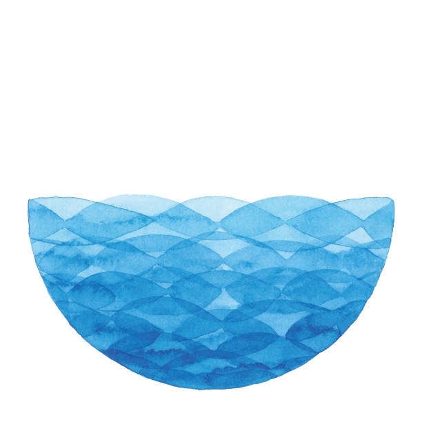 tło koła akwareli z niebieską falą - morze ilustracje stock illustrations