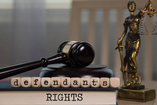 Words DEFENDANT'S RIGHTS composed of wooden dices.