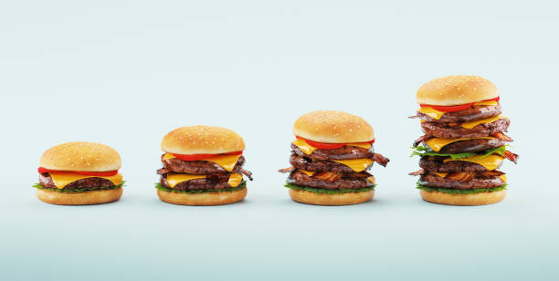 Hamburger. Fast food diet concept, Compulsive overeating and dieting. 3d rendering