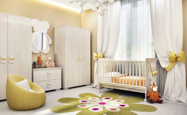 Modern children`s room for baby Modern white children`s room for baby crib photos stock pictures, royalty-free photos & images