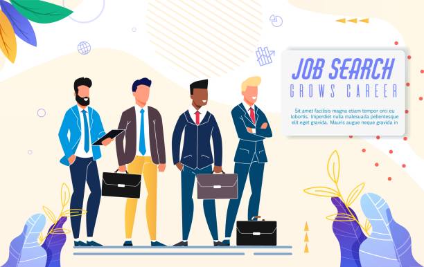 ilustraciones, imágenes clip art, dibujos animados e iconos de stock de cartel brillante búsqueda de trabajo crece letras de carrera. - thinking professional occupation unemployment job search