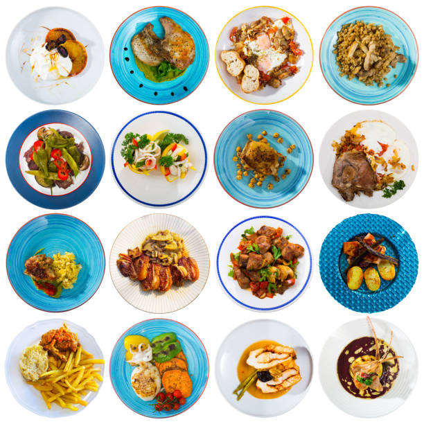istock Collection of dishes on round plates 1162525530