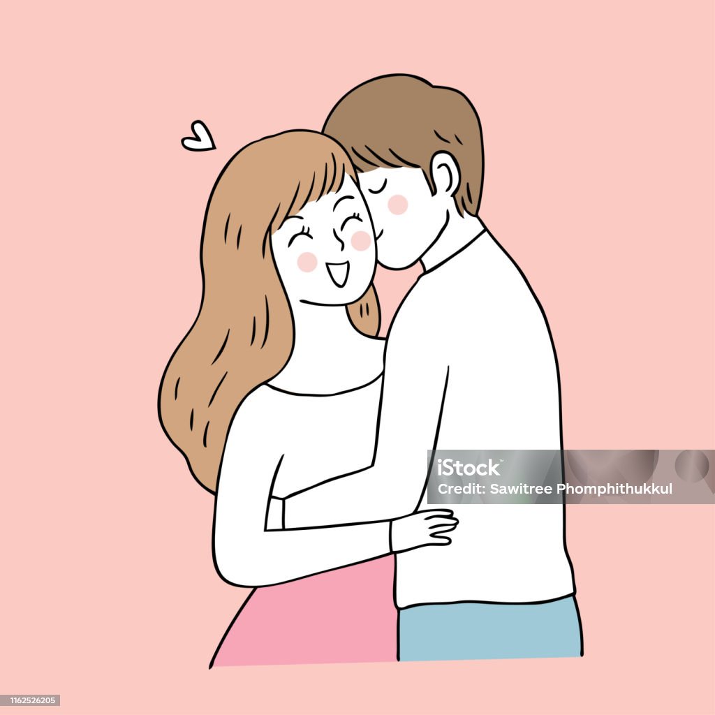 Cartoon Cute Valentines Day Couple Kiss Vector Stock Illustration ...