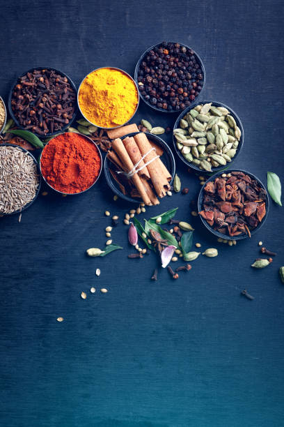istock Various spices in a bowls on white background. Top view with copy space. 1162527225