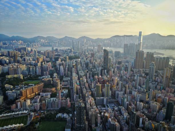 The cosmopolitan Hong Kong Aerial view of the hustle and bustle city - Hong Kong mong kok stock pictures, royalty-free photos & images