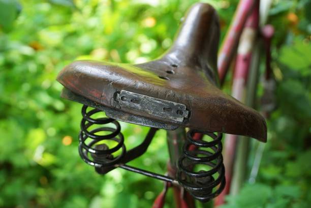 old brown leather bike ride outside in greenery
