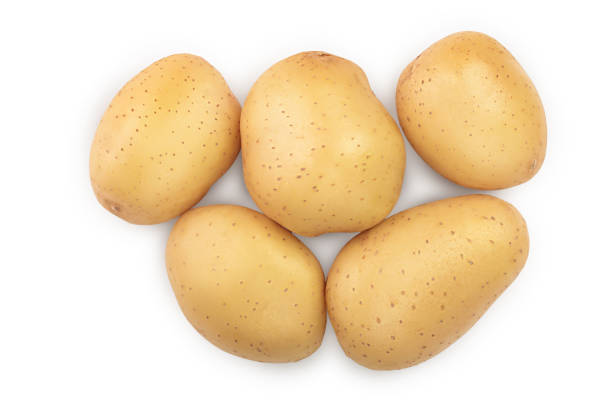 istock Young potato isolated on white background. Harvest new. Top view. Flat lay 1162530782