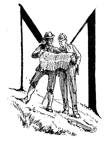 Antique illustration from mountaineering book: Map and letter M