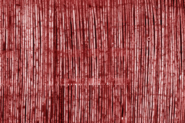 赤い色調の風化した竹のフェンス。 - 16199 ストックフォトと画像