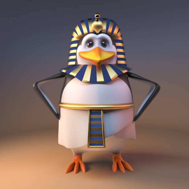istock Noble 3d penguin pharaoh Tutankhamun stands with hands on hips, 3d illustration 1162535964
