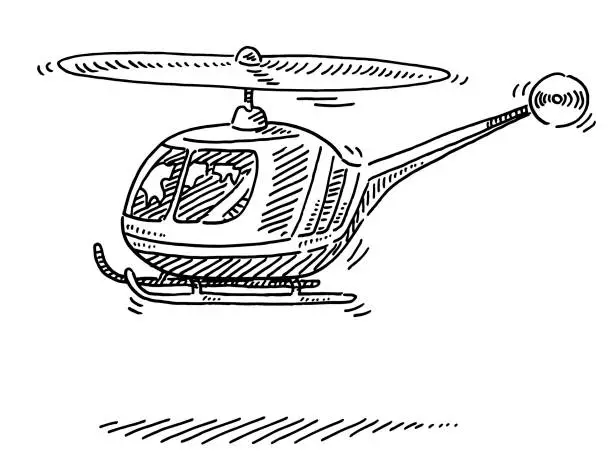 Vector illustration of Flying Helicopter Drawing