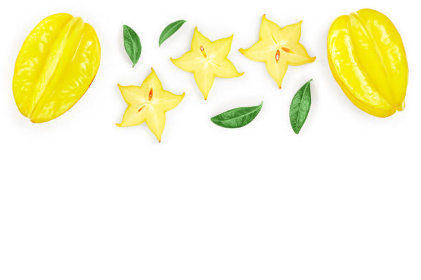 istock Carambola or star-fruit isolated on white background with copy space for your text. Top view. Flat lay 1162539957
