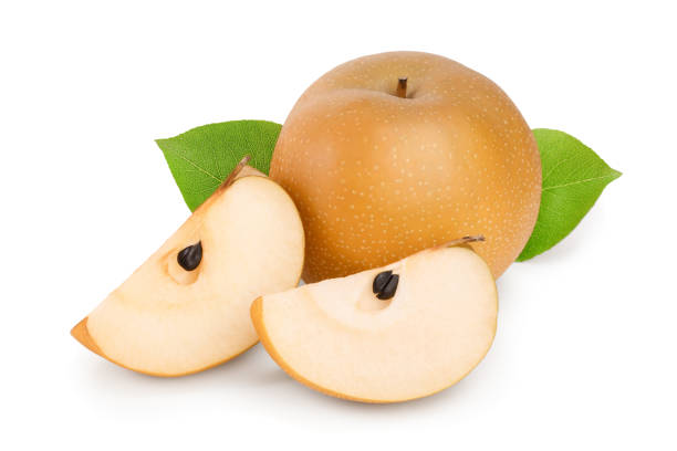 istock Fresh asian pear with leaf isolated on white background 1162539967
