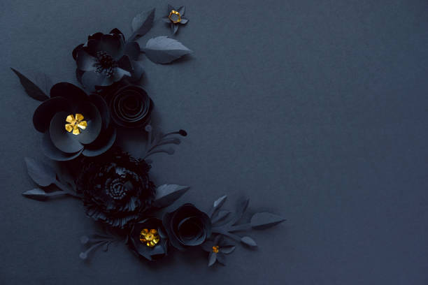 White paper flowers on white background. Cut from paper. Gothic frame