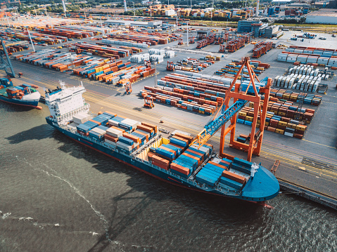 aerial view on Cargo crane container terminal