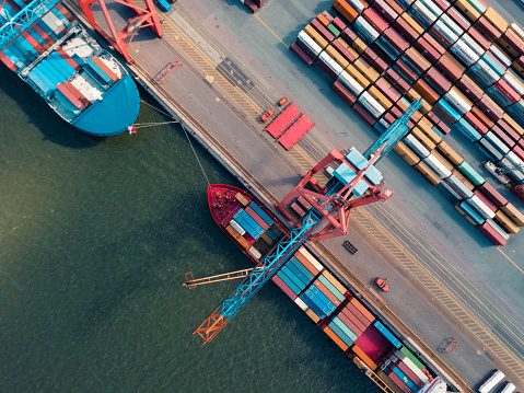 high angle view on Cargo crane container terminal