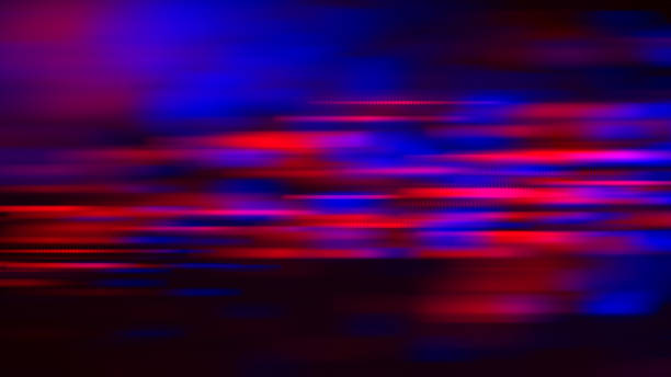 speed motion abstract neon stripe bokeh red blue vibrant blurred lines black background - sports motion blur imagens e fotografias de stock
