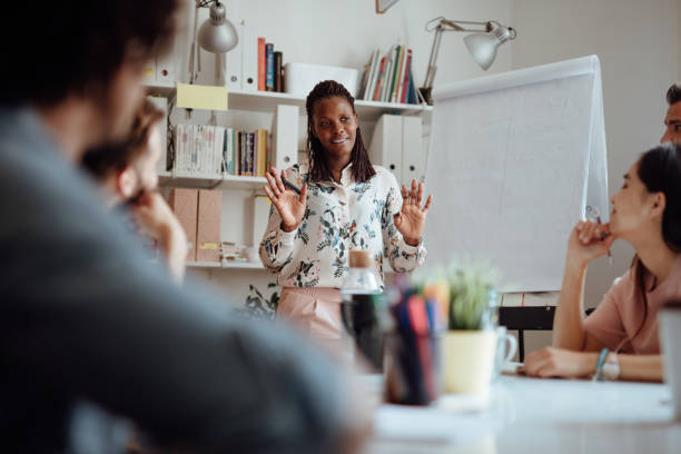 istock Female CEO Giving Presentation To Board Members 1162546878