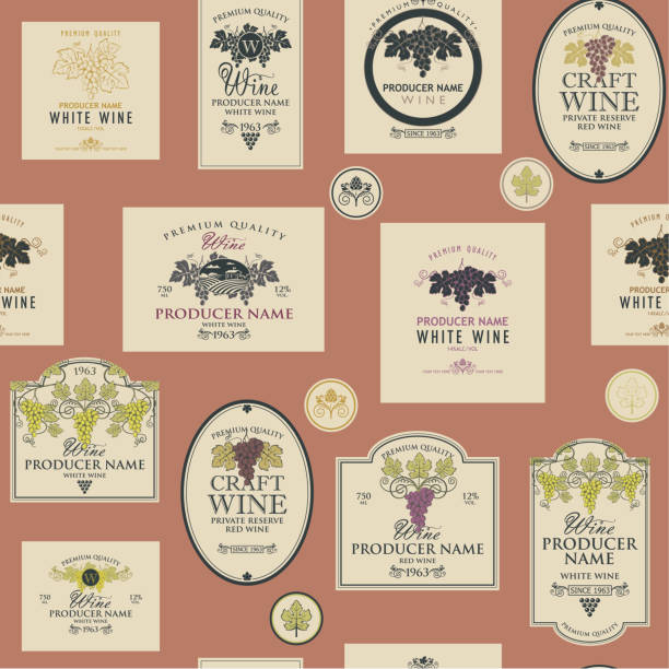 nahtlose muster wein etiketten - wine bottle store collection alcohol stock-grafiken, -clipart, -cartoons und -symbole