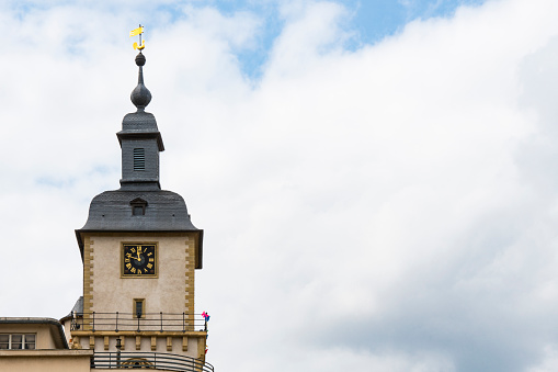 Tower of the Chamber of Commerce in the French city of Lille on the Place du Théâtre. The building was built between 1910 and 1921 and was designed by architect Louis Marie Cordonnier; Lille, France