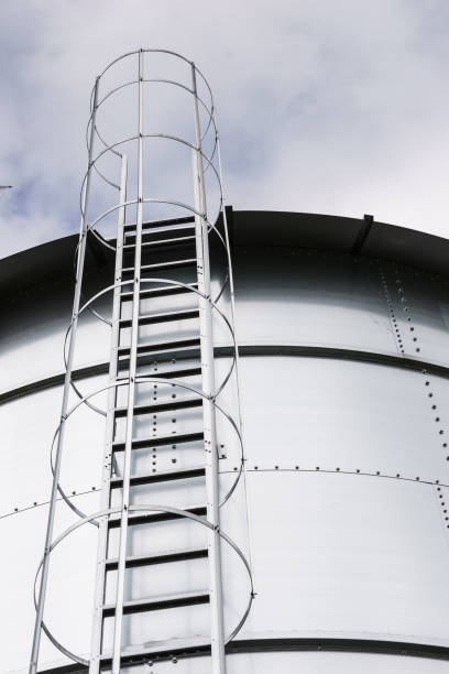 istock Industrial metal ladder with round railing 1162561358