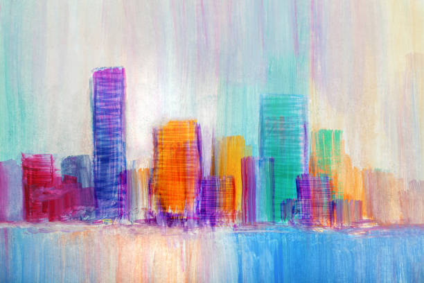 istock Abstract painting of urban skyscrapers. 1162561908