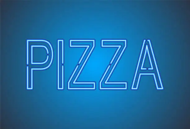 Vector illustration of Pizza. Pizza neon sign. Neon glowing signboard banner design
