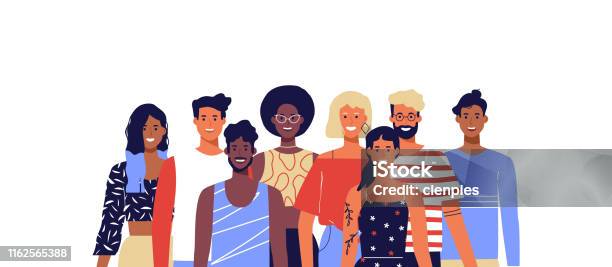 Diverse Young People Smiling Isolated Background Stock Illustration - Download Image Now - People, Multiracial Group, Diversity