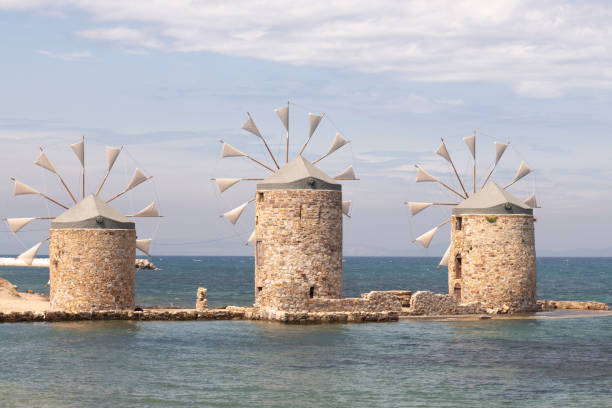 istock Windmills on Chios Island in Greece on windy day 1162565568