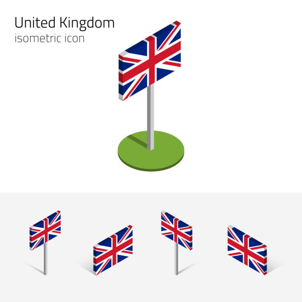 ilustrações, clipart, desenhos animados e ícones de a bandeira de grâ bretanha, vetor ajustou 3d ícones isométricos - uk map british flag england