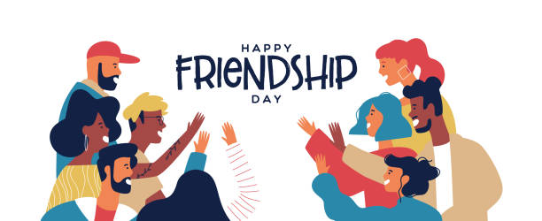 ilustrações de stock, clip art, desenhos animados e ícones de friendship day banner of friends doing high five - friends