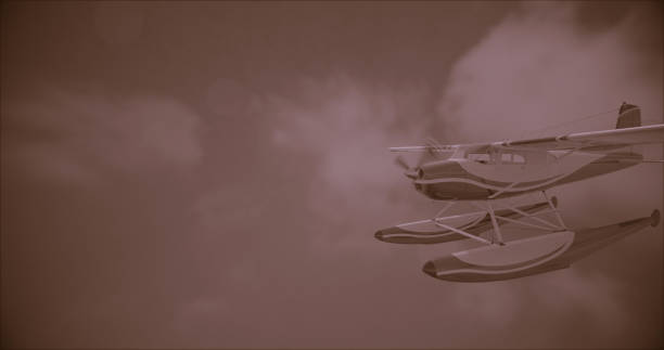 istock Retro seaplane illustration. 3D render. Superimposed retro photo filter with noise 1162566319