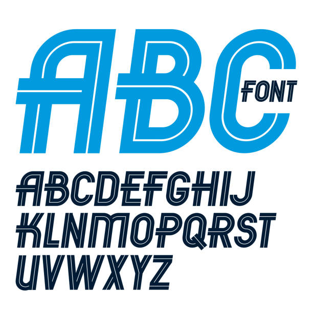 Set of vector regular upper case English alphabet letters made with white lines, for use as design elements for press and blogging. Set of vector regular upper case English alphabet letters made with white lines, for use as design elements for press and blogging. r and d stock illustrations