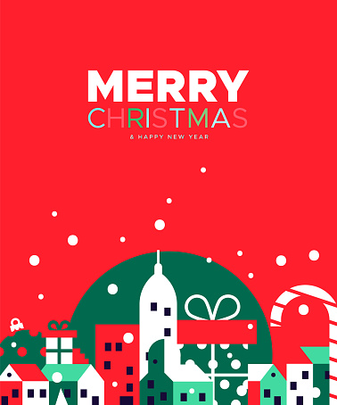 istock Merry Christmas card of festive winter city 1162572162
