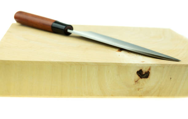 istock kitchen knife and wood butcher block countertop on white background 1162574670