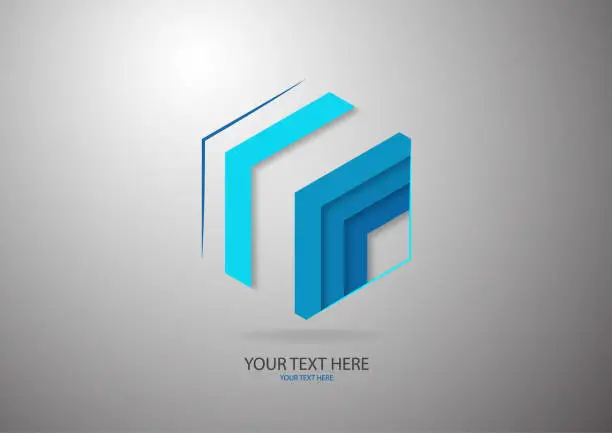 Vector illustration of Abstract hexagon with stripes of different shades of blue. For logo design, advertising.